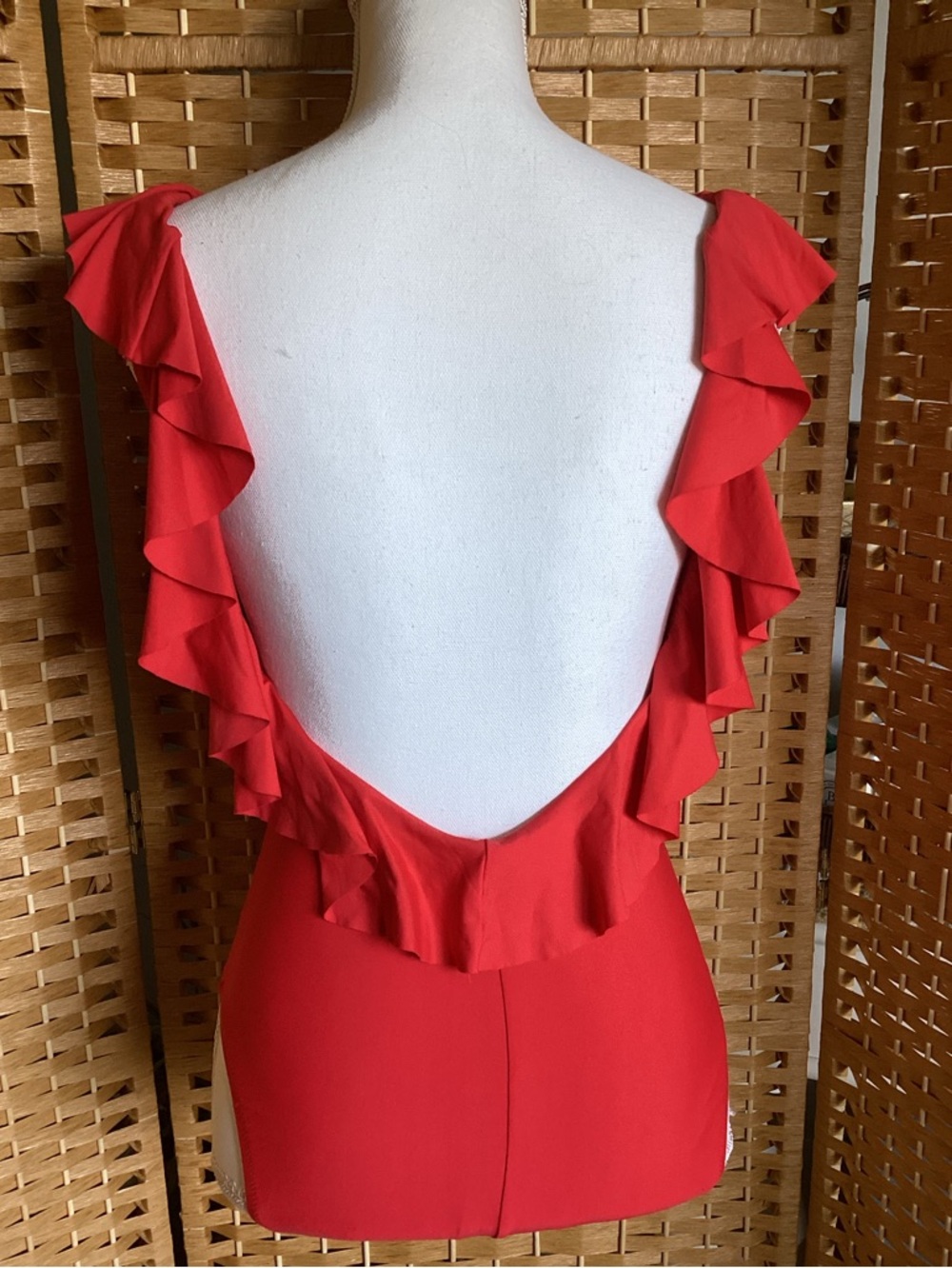 J. Crew Ruffle Scoopback Swimsuit Size 2 One Piece Red EUC - Picture 9 of 13